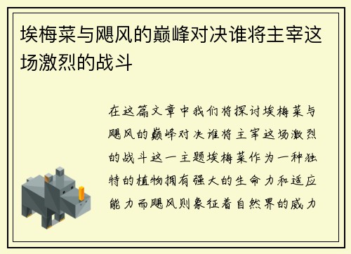 埃梅菜与飓风的巅峰对决谁将主宰这场激烈的战斗